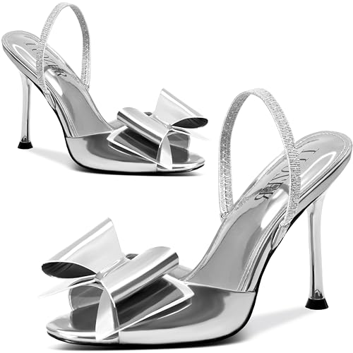Image of Satin High Heels Slingback Open Toe Mules Sandals Bow Stiletto Sexy Heels Comfortable Wedding Party Shoes