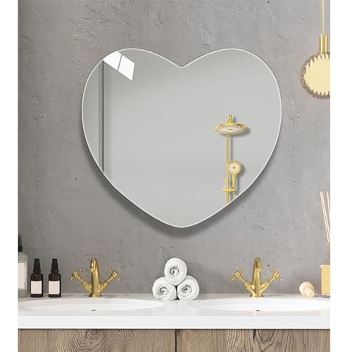 Miroir De Salle De Bain en Forme De Cœur, Miroir De Courtoisie Mural, Miroir De Dressing De Salon De Chambre À Coucher, Décor De Miroir Mural sans Cadre.(80cm/31.5in)