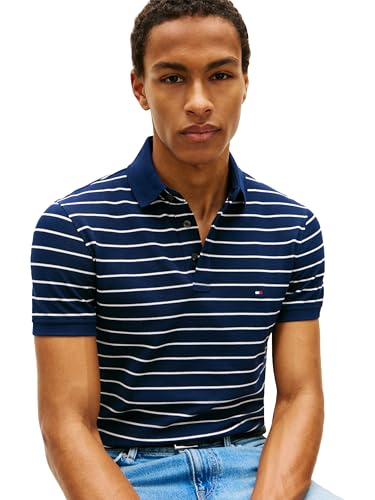 Image of Tommy Hilfiger Men's Short Sleeve Polo Shirts in Slim Fit with Stretch and Organic Pique Cotton