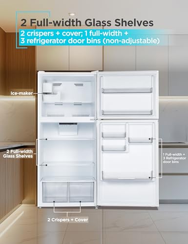 Image of BLACK+DECKER 20.1 Cu. Ft. Top Mount Refrigerator with Ice Maker, 2-Door Refrigerator with Top Freezer, Freezer with Icemaker and Adjustable Temperature Control, BR2010JIMW, White