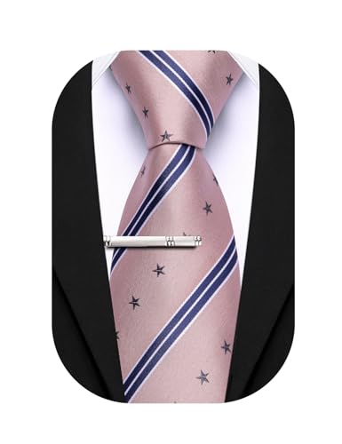 Image of Barry.Wang Silk Men Ties Formal Stripes Necktie and Tie Clip for Wedding Party Business Fashion Classic