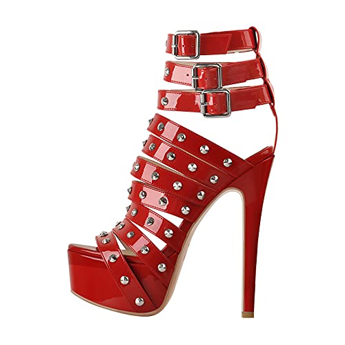 Image of richealnini Women's Crisscross Platform Stiletto High Heels Strappy Sandals with Zipper