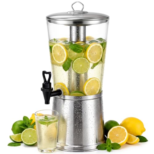 WantJoin Beverage Dispenser With Stand, Drink Dispenser for Party, Stainless Steel Water Dispenser with Ice Core, Spigot, Drink Jar Jug For Home Parties Lemonade, Clear Acrylic, 2-GALLONS 8 Liters