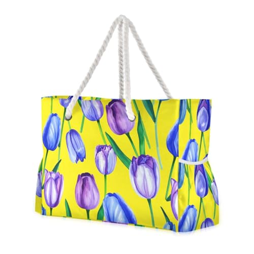 Blossom Bright Yellow Beach Tote Bag for Women Extra Large Beach Bags Swim Pool Bag Waterproof Travel Tote Bags with Zipper for Vacation Essentials Gym Grocery Yoga Nurse