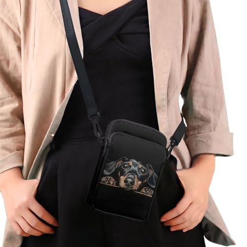 HUGS IDEA Black Dachshund Print Small Messenger Bag Cell Phone Clutch Wallet Handbag for Women Girls School Bookbag4