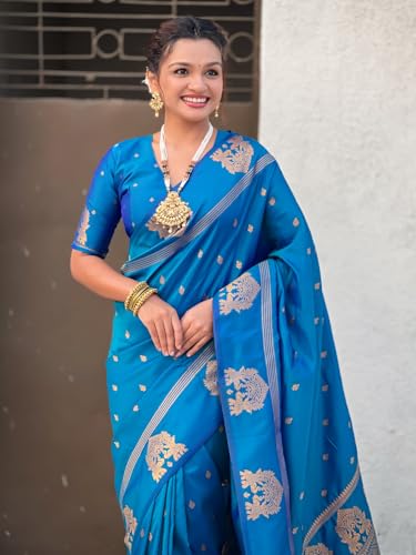 Image of SGF11 Women's Kanjivaram Pure Soft Silk Saree With Unstitched Blouse Piece