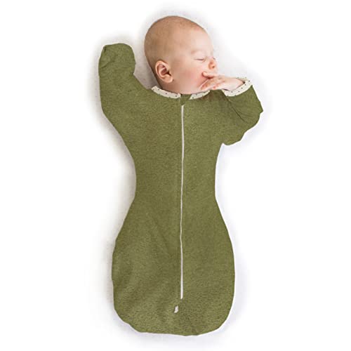 Image of SwaddleDesigns Transitional Swaddle Sack, Arms Up Half-Length Sleeves & Mitten Cuffs, Swaddle for Newborn Transition to Baby Sleep Sack Wearable Blanket, 0-3 Month, 6-14 lb, Heathered Green Turtle