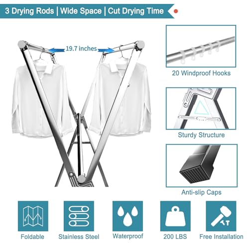 Jauree 95 Inches Clothes Drying Rack Clothing Folding Indoor Outdoor thumb #2