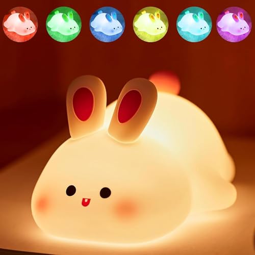 Image of Rabbit LED Night Lights Touch Sensor, USB Rechargeable, 7-Color Changing Lamp for Kids' Room & Baby Gift (Rabbit)