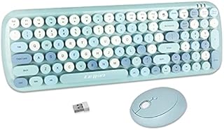 Wireless Keyboard Mouse Combo, SADES Full Size Mini Cute Round Keycap 2.4G Ultra-Thin Sleek Design for Windows, Computer, Desktop, PC, Notebook, Laptop (Candy Blue)