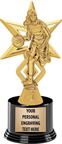 Crown Awards Basketball Trophies with Custom Engraving, 7.25" Personalized Girls Basketball Dribble Trophy