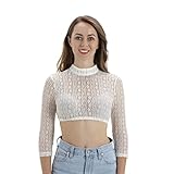 Kelliar Damen Spitze Elegantes Dirndl Bluse Langarm,Hochgeschlossen,Weiß,48