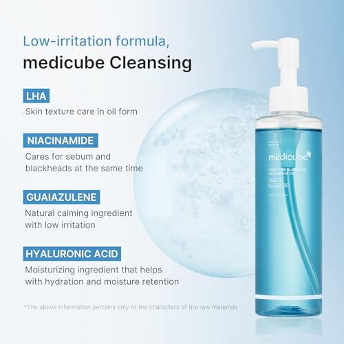 medicube Zero Pore Blackhead Cleansing Oil Make up Entferner für alle Hauttypen. Daily Moisture Facial Cleansing Oil. (205 ml/6.93 Fl.Oz). klar/farblos