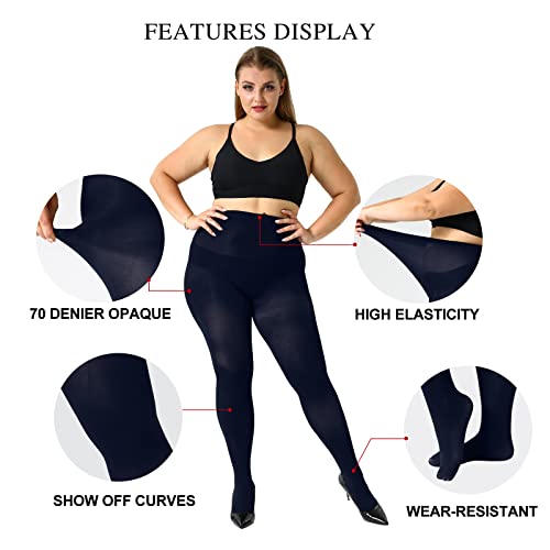 Image of Yilanmy 2 Pairs Plus Size Tights for Women 70D Semi Opaque Control Top Pantyhose Queen Size High Waist Stockings
