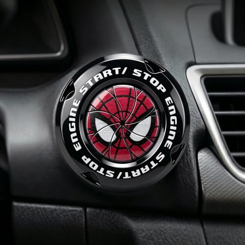 Spiderman Car Engine Start/Stop Button Cover Stylish Self-Adhesive Button Cover for Push-to-Start Vehicles Motocycles Durable Easy Install Interior Accessories Gifts for Marvel Fans