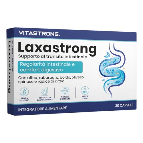 Vitastrong Laxastrong Supporto al Transito Intestinale, Formula Premium, Estratti Vegetali, Rabarbaro, Olivello Spinoso, Altea, Senna Lassativo Naturale, 30 Capsule Vegan senza OGM, Glutine, Lattosio