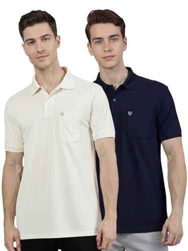 Image of Lux Cozi Men's Cotton Blend Polo T-Shirt with Chest Pocket | Collar T-Shirts for Men | Half Sleeves | Plain - Regular Fit (Pack of 2)