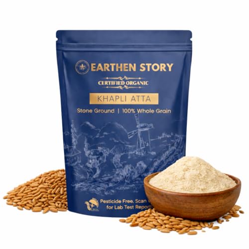 Image of Earthen Story Certified Organic Khapli Atta 800g | Lab Tested for 250+ Pesticides | Stone Ground | 100% Whole Grain | Low Gluten, High Fiber for Easy Digestion, Diabetic-Friendly