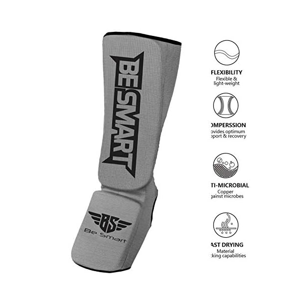 Be Smart Kids, Adults, Youth, Men and Women Muay Thai MMA Kickboxing Shin Guards, Instep Guard Training, Sparring Protective Gear Equipment Shin Kick Pads (Gray Black, XXS (9 to 13 Years))