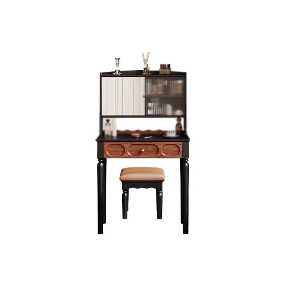 asdchZen Elegant Vintage French Makeup Desk-Compact Retro Vanity Table With Storage Drawers Ideal For Small Bedrooms & Chic Home Decor Perfect For Stylish Nization & Beauty Essent