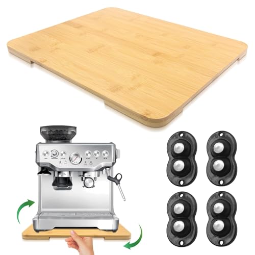 Appliance Slider 360° Rolling Tray for Coffee Maker Bamboo Coffee Pot Slider Tray for Countertop Rotation Sliding Tray with Wheels, Appliances Mat Easily from Under The Cabinet Natural(15.7"×13")