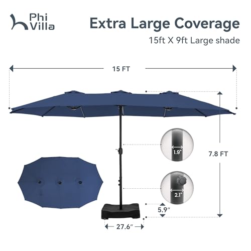 Image of PHI VILLA 15ft Large Outdoor Patio Umbrella with Base Included, Navy Blue