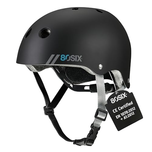 80SIX Multi-Sport Skateboard Helmet for Kids Teens&Adults-Certified Hardshell Protective Scooter&Bike Helmet with Fit Dial for Bike Skateboard BMX &Inline Skate Black Matte S/M