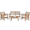 Outdoor Wood Sofa Set Patio Conversation Sets Acacia Patio Sofas Set with Thick and Soft Cushions Easy to Assemble Patio Furniture Set Natural Acacia Wood Compact and Sturdy Design Furniture Set