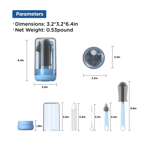 Miniatura 6 de Yotime Set Limpieza Biberones Viaje - Cepillo Limpia Biberones Silicona, Dispensador De Limpiador, Guardapolvo, Soporte, Sin Bpa, Azul