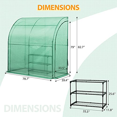 Image of EAGLE PEAK 3 Tier Lean to Portable Greenhouse, Heavy-Duty Indoor & Outdoor Garden with Wire Shelves, 2 Roll-Up Zipper Doors, Easy Assembly, 79 inchx39 inchx83 inch Clear /Green PE Cover