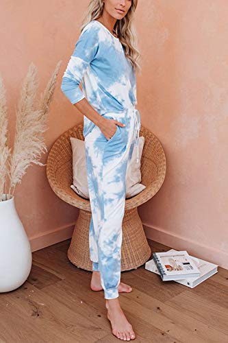 Women 2 Piece Loungewear Set Tracksuit Long Sleeve T-Shirt Jogger   s Pants Sweatsuits Blue S