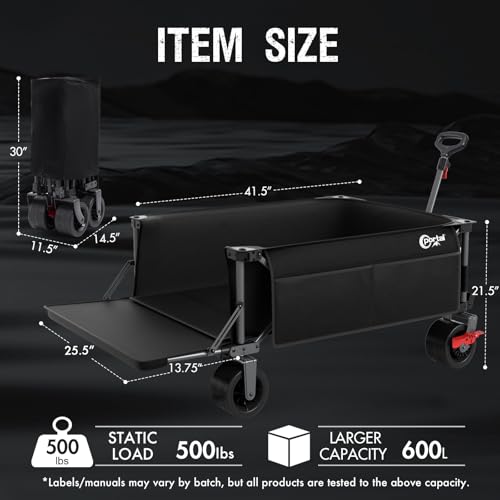 Image of Portal 26 inch Extra Wide 55 inch Long Foldable Wagon with Tailgate, Large 600L Collapsible Wagon with Cargo Net, 500 LBs Heavy Duty Utility Cart with Big All-Terrain Wheels for Beach, Camping, Sports, Dogs | 26 inch Extra Wide 55 inch Long Wagon with Cargo Net, Heavy Duty Utility Cart with Big All-Terrain Wheels for Beach, Camping, Dogs