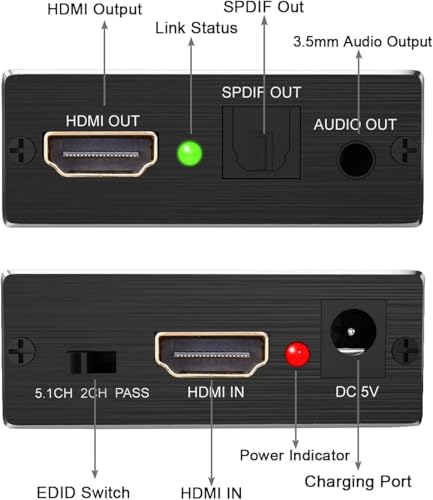 Image of ETZIN 4K x 2K HDMI Audio Extractor Splitter,HDMI to HDMi Audio and Optical TOSLINK SPDIF Audio Converter Adapter with 3.5mm Stereo AudiO Splitter Adapter,Black EPL-494H