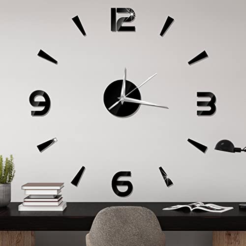 OUKENS Reloj de Pared DIY sin Marco, Reloj de Pared 3D Moderno Grande, Pegatina Decorativa, Kit de Reloj DIY para el hogar, Sala de Estar, Dormitorio, decoración de Oficina(Negro)