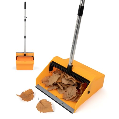 REEWII Large Commercial Dustpan with CombLong Handle Upright Heavy Duty Dust Pan Outdoor Indoor for Courtyards Garages Lobbies Shopping Malls Market Floors Sidewalks Classroom Floor Cleaning