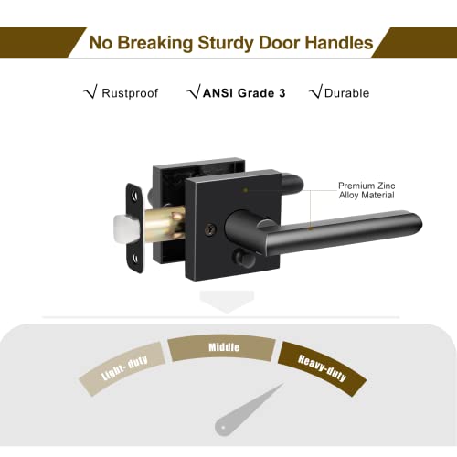Hosom Privacy Door Handle, 6 Pack Heavy-Duty Keyless Reversible Square Door Lever For Bedroom, Bathroom & More, Push-Button To Lock, Matte Black #TOP5