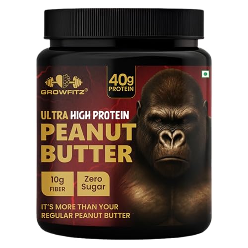Image of Growfitz ULTRA HIGH PROTEIN Peanut Butter 800g | Smooth & Unsweetened | 40g Protein in Serving | High Fiber | No Added Sugar | 100% Roasted Peanuts