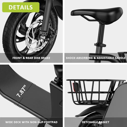 WINDHORSE Electric Scooter for Adults, Foldable E Scooter with Seat & Basket, 12.5\" Tire Electric Scooter with 672W PWR, 288Wh Battery Max 20MPH Speed 20 Miles Range Commuter E-Scooter (Yellow)
