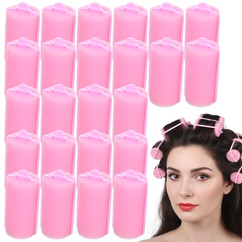 24Pcs Pink Sponge Rollers for Hair Sponge Hair Rollers Set to Sleep No Heat Foam Rollers(2.36×1.18in Pink)