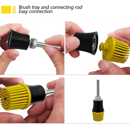 Image of HIEMIE Tools 1Inch Bristle Disc Grit 80# (Yellow) with 1 Inch Shank Attachment Abrasive Coating Removal Disc for Metal