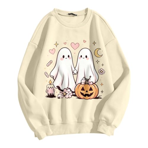 Halloween Sweatshirt for Women Ghost Pumpkin Long Sleeve Crewneck Pullover Spooky Season Sweatshirts Holiday Tops - image 5