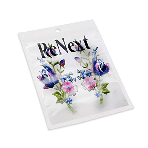 Renext Pink Blue Roses Pair Flowers Floral Bouquet Boho Embroidered Appliques Iron-Ons Patches New #TOP4