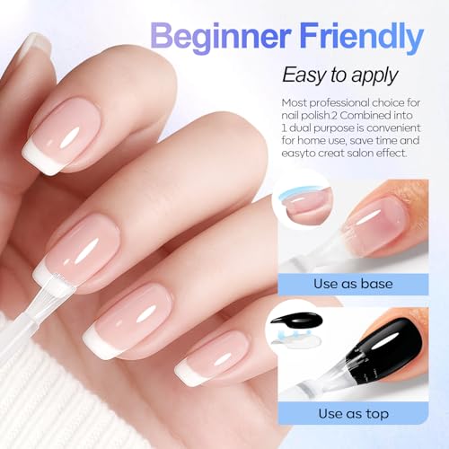 Image of AZUREBEAUTY 2-in-1 Base & Top Coat Nail Polish, Clear Strengthener, Quick-Dry, High-Gloss Shine, Streak-Free, Gentle Formula for Easy At-Home Manicures | Quick Dry Top Coat & Base Coat, High Gloss Long Lasting No Chip Shield, Nail Hardener for Weak Nails for Women 10ml