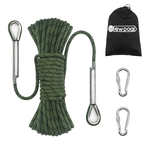 NewDoar 14KN Static Climbing Rope 8mm(5/16in) Accessory Cord Equipment 33FT(10M) 66FT(20M) 98FT(30M) 165FT(50M) Escape Rope with 2 Carabiners for Ice Climbing Equipment Fire Rescue Rope-Green/30M