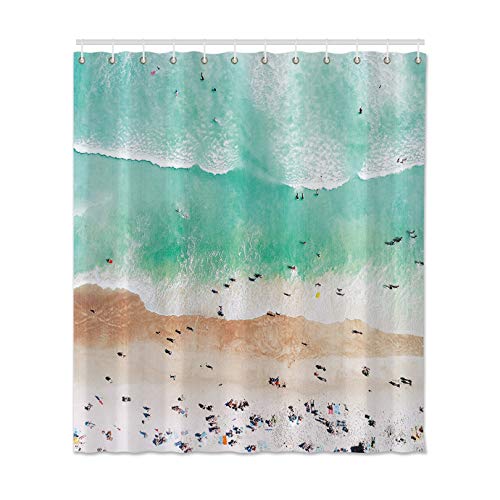 XCBN Cortina de Ducha de impresión Sea Wave Beach Impermeable y a Prueba de Moho Juego de Cortina de Ducha de baño con decoración de Gancho A4 150x200cm