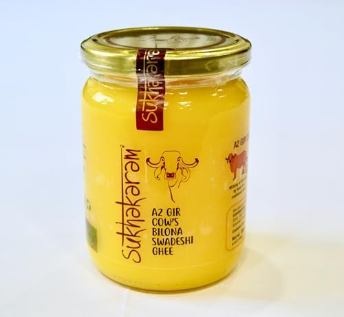 SUKHAKARAM A2 GIR COW CULTURED GHEE 500 ml | ORGANIC GRASS FED INDIAN GIR COW | TWO WAY WOOD CHURNED WITH BILONA METHOD | GLASS BOTTLE | PURE, NATURAL AND HEALTHY