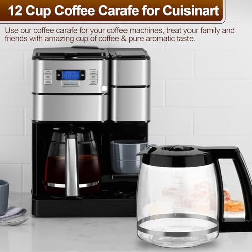12-Cup Glass Carafe Replacement for Cuisinart Coffee Maker, DCC-1200PRC Coffee Pot Replacement Cuisinart CoffeeMaker DCC-1200, DGB500BK, DCC-1100BK, DCC-2650, CHW-12, DGB-550BK1, DGB-625BC, DGB-700BC