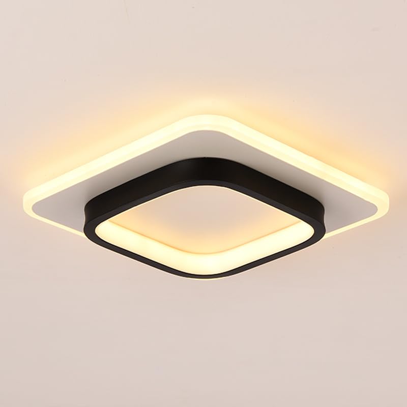 LED Ceiling Light, 22W Modern Ceiling Lamp Warm White 3000K Square Shape Flush Mount Ceiling Light Fixtures for Bedroom Hallway Kitchen Entrance(Black & White)