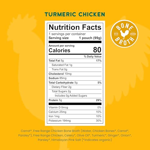 Image of Serenity Kids Bone Broth Puree Made With Organic Veggies | Clean Label Project Purity Award Certified | 3.5 Ounce BPA-Free Pouch | Free Range Turmeric Chicken | 1 Count