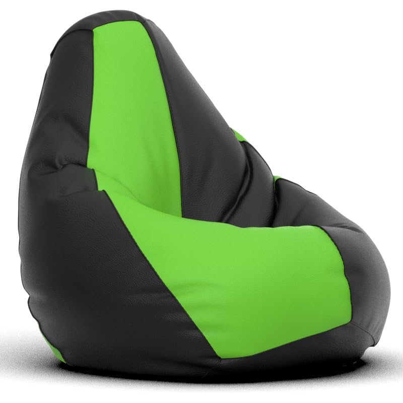 Image of Biggie Bean Bag 1Xl Bean Bag Chair with Beans Filled-Perfect for Living Room,Bedroom,Study-Sale Design(Regular-Black Parrot-Green)-Faux Leather